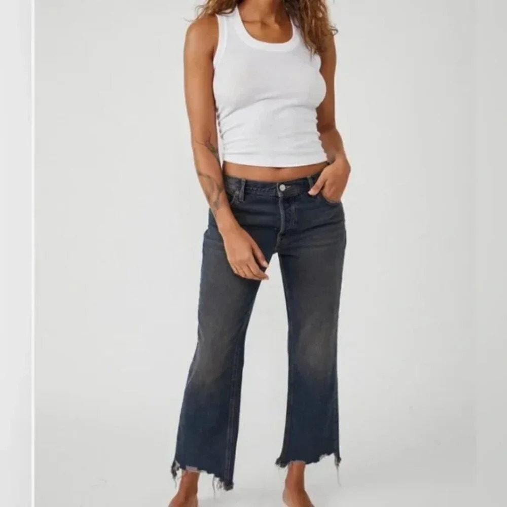 We The Free People Maggie Mid Rise Back Alley‎ Blue Jeans Denim Size 28 New